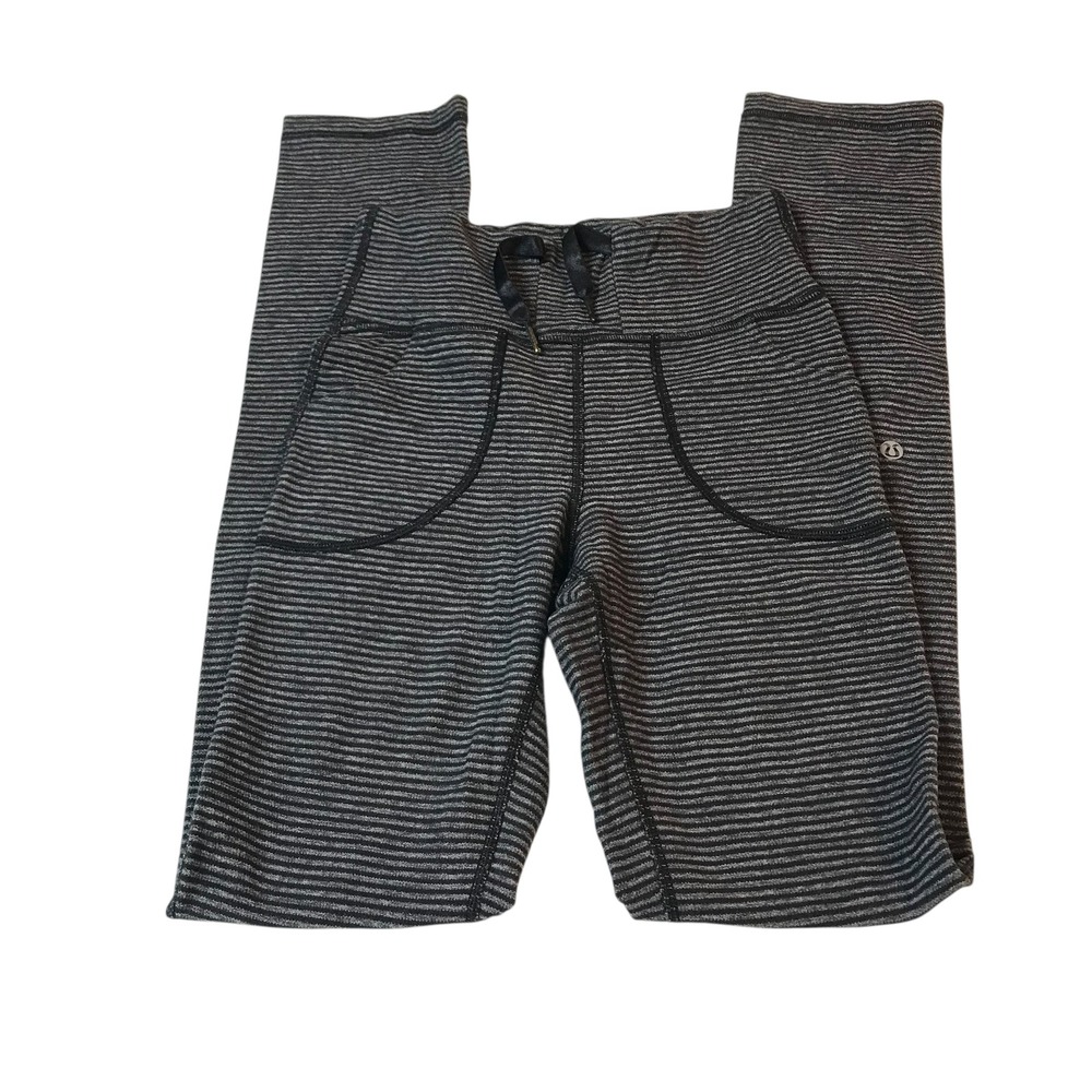 Lululemon Athletica‎ Striped Athleisure Pants Women Size H6 Black Grey Pockets